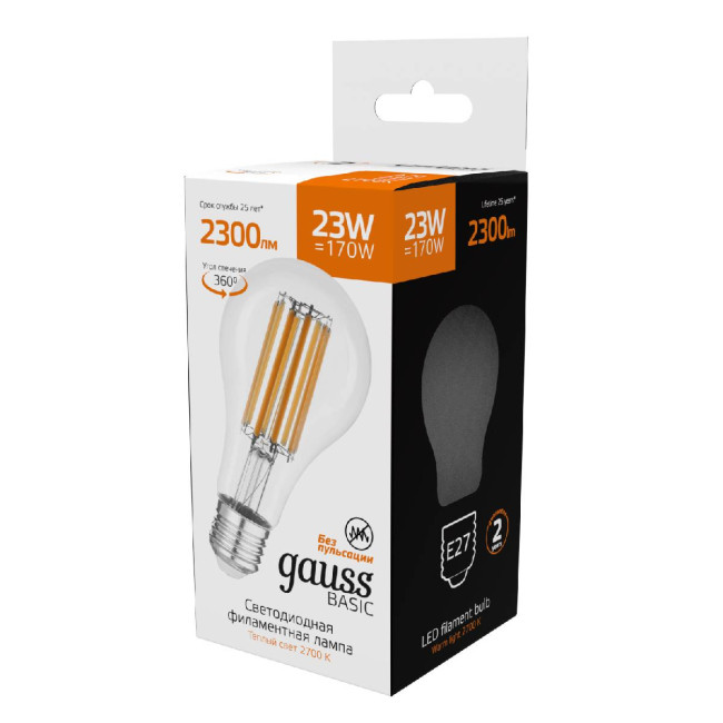 Светодиодная филаментная лампа Gauss Basic Filament E27 23W 2700K 40712132 Светодиодная филаментная лампа Gauss Basic Filament E27 23W 2700K 40712132
