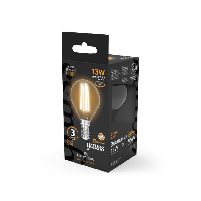 Лампа светодиодная Gauss Filament E14 13W 2700K 105801113
