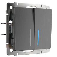 Выключатель двухклавишный проходной с подсветкой Werkel графит рифленый W1122104 4690389158490 Выключатель двухклавишный проходной с подсветкой Werkel графит рифленый W1122104 4690389158490