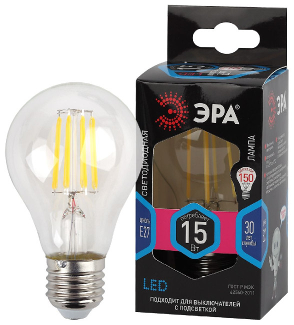 Лампа светодиодная Эра E27 15W 4000K F-LED A60-15W-840-E27 Б0046983 Лампа светодиодная Эра E27 15W 4000K F-LED A60-15W-840-E27 Б0046983