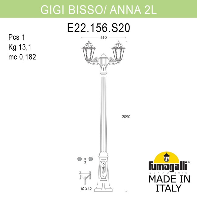 Садово-парковый светильник Fumagalli GIGI BISSO/ANNA 2L E22.156.S20.BYE27