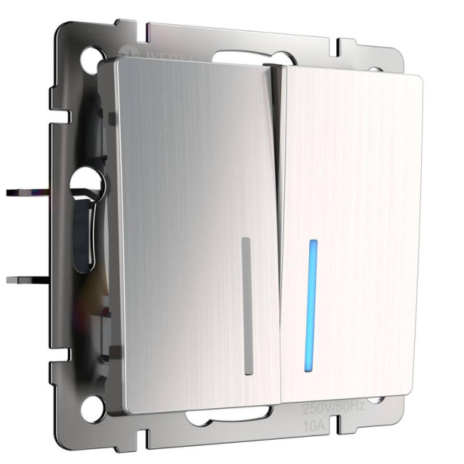 Выключатель двухклавишный с подсветкой Werkel глянцевый никель W1120102 4690389157899 Выключатель двухклавишный с подсветкой Werkel глянцевый никель W1120102 4690389157899