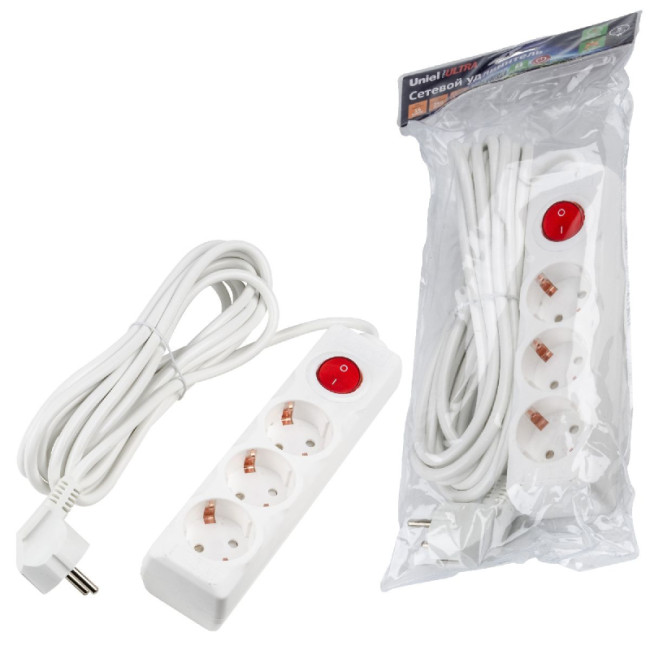 Удлинитель бытовой Uniel Ultra S-GCU3-5B WHITE UL-00010018 Удлинитель бытовой Uniel Ultra S-GCU3-5B WHITE UL-00010018