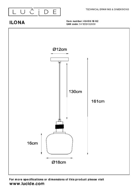 Подвесной светильник Lucide Ilona 45408/18/62 Подвесной светильник Lucide Ilona 45408/18/62