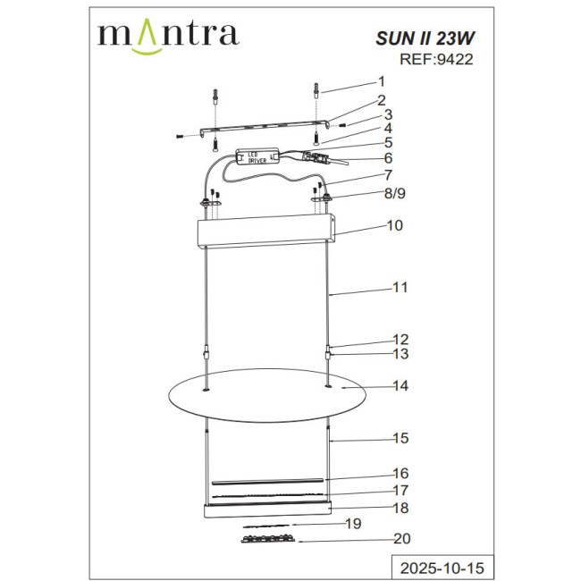 Подвесная люстра Mantra Sun Ii 9422