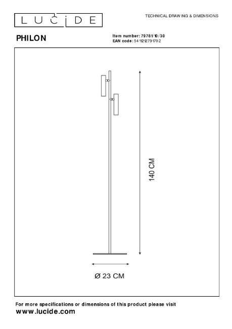 Торшер Lucide Philon 79781/10/30 Торшер Lucide Philon 79781/10/30
