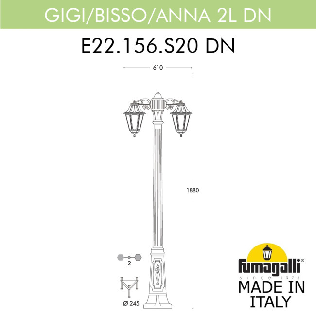 Садово-парковый светильник Fumagalli GIGI BISSO/ANNA 2L DN E22.156.S20.BXE27DN Садово-парковый светильник Fumagalli GIGI BISSO/ANNA 2L DN E22.156.S20.BXE27DN