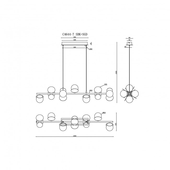 Подвесная люстра iLedex Savage C4644-7 MBK+SGD Подвесная люстра iLedex Savage C4644-7 MBK+SGD