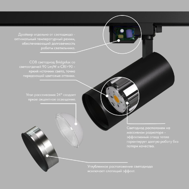 Трековый однофазный светильник Denkirs Solid Koper DK6455-BK Трековый однофазный светильник Denkirs Solid Koper DK6455-BK
