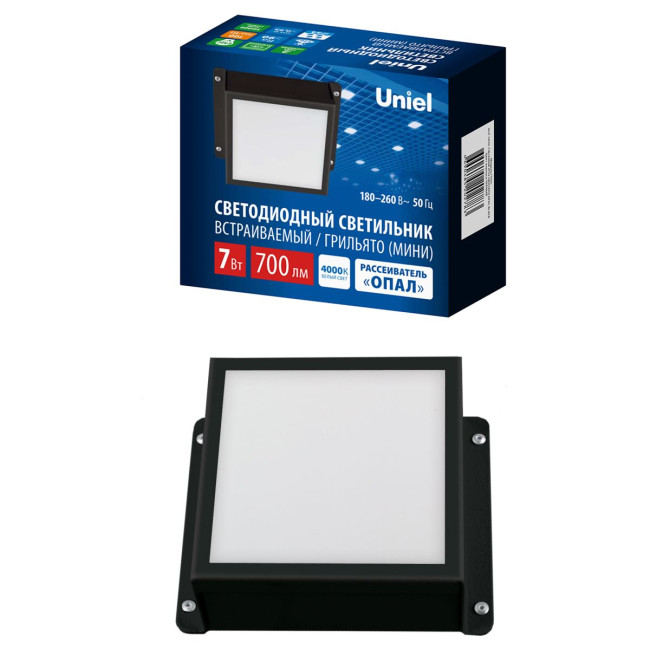 Встраиваемый светильник Uniel ULP-1010-7W/4000K IP54 GRILYATO OPAL BLACK UL-00012838 Встраиваемый светильник Uniel ULP-1010-7W/4000K IP54 GRILYATO OPAL BLACK UL-00012838