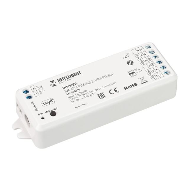 Диммер Arlight SMART-PWM-102-72-MIX-PD-SUF (12-36V, 2x5A, ZB, 2.4G) 035310 Диммер Arlight SMART-PWM-102-72-MIX-PD-SUF (12-36V, 2x5A, ZB, 2.4G) 035310