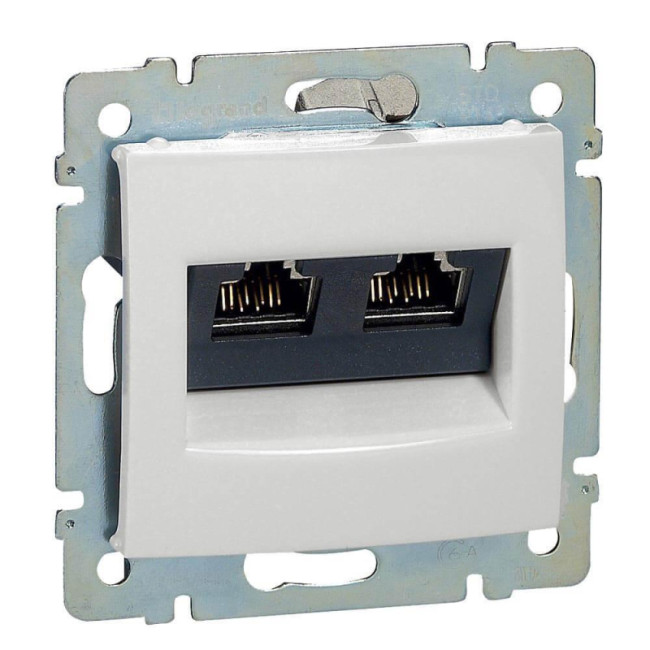 Розетка компьютерная 2хRJ45 Legrand Valena 6 кат UTP с захватами белая 774247 Розетка компьютерная 2хRJ45 Legrand Valena 6 кат UTP с захватами белая 774247