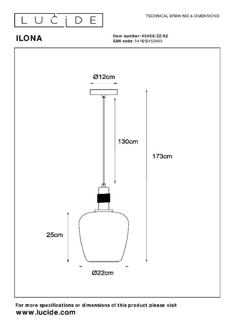 Подвесной светильник Lucide Ilona 45408/22/62 Подвесной светильник Lucide Ilona 45408/22/62