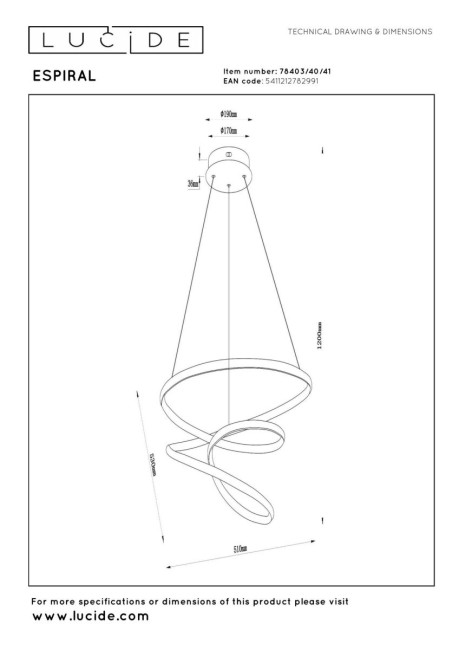 Подвесной светильник Lucide Espiral 78403/40/41