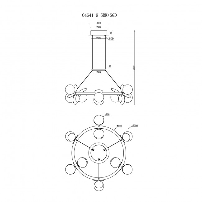 Подвесная люстра iLedex Savage C4641-9 MBK+SGD Подвесная люстра iLedex Savage C4641-9 MBK+SGD