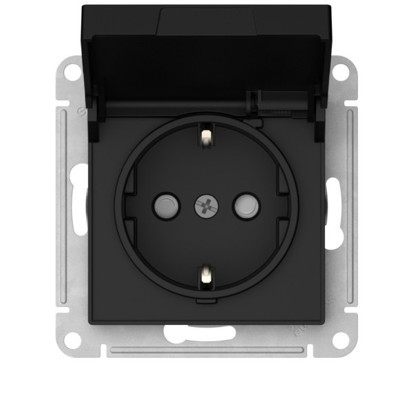 Розетка с заземл. со шторк. с крышкой, 16А,IP20,мех., быстрозажим. клем. Systeme Electric AtlasDesign Карбон ATN001046S Розетка с заземл. со шторк. с крышкой, 16А,IP20,мех., быстрозажим. клем. Systeme Electric AtlasDesign Карбон ATN001046S
