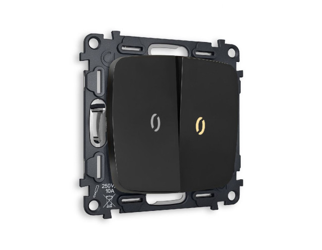 Комплект механизма 2-кл проходного выключателя с подсветкой Ambrella Volt Omega MO804030 Комплект механизма 2-кл проходного выключателя с подсветкой Ambrella Volt Omega MO804030