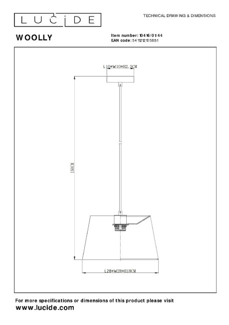 Подвесной светильник Lucide Woolly 10416/01/44 Подвесной светильник Lucide Woolly 10416/01/44