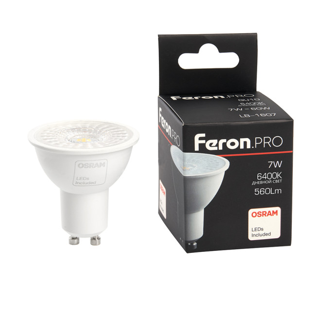 Лампа светодиодная Feron GU10 7W 6400K рефлекторная LB-1607 38178 Лампа светодиодная Feron GU10 7W 6400K рефлекторная LB-1607 38178