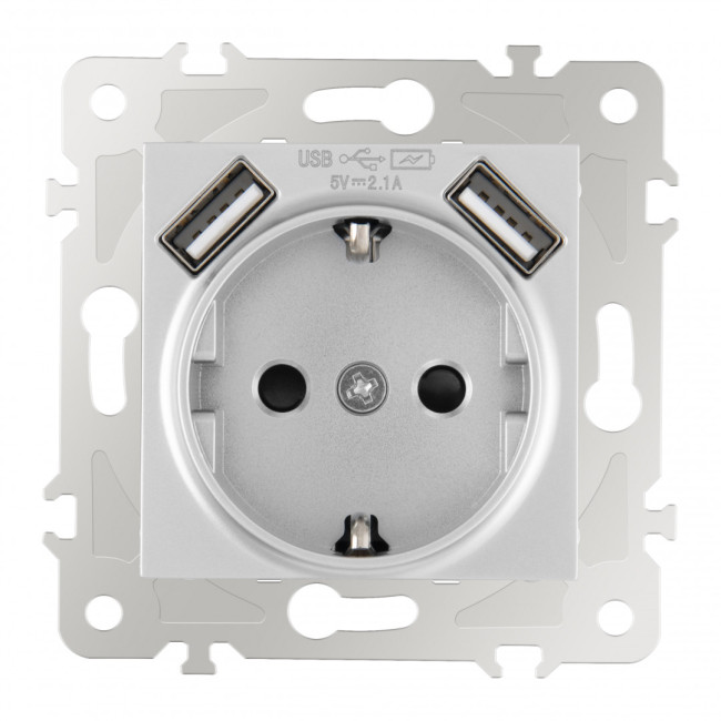 Розетка с заземлением, шторками + USB Arte Milano 203.47-1.silver