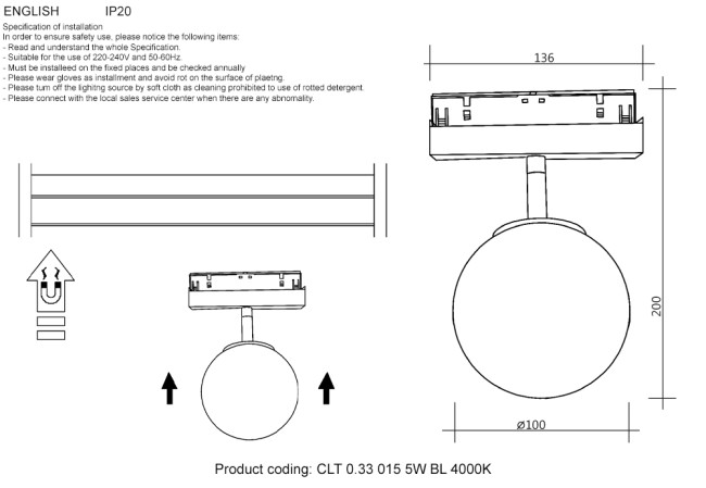 Трековый магнитный светильник Crystal Lux CLT 0.33 015 5W BL 4000K Трековый магнитный светильник Crystal Lux CLT 0.33 015 5W BL 4000K
