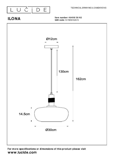 Подвесной светильник Lucide Ilona 45408/30/62 Подвесной светильник Lucide Ilona 45408/30/62