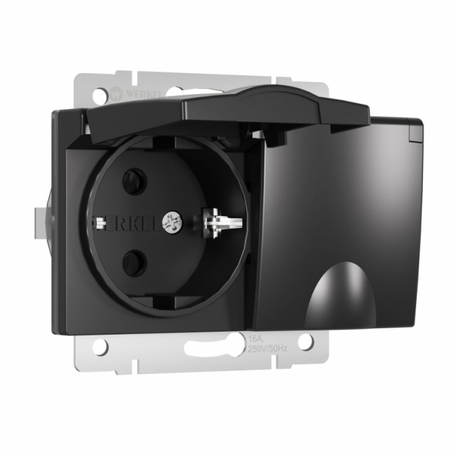 Розетка двойная влагозащищенная с заземлением с защитной крышкой и шторками Werkel черный W1172208 4690389178092 Розетка двойная влагозащищенная с заземлением с защитной крышкой и шторками Werkel черный W1172208 4690389178092