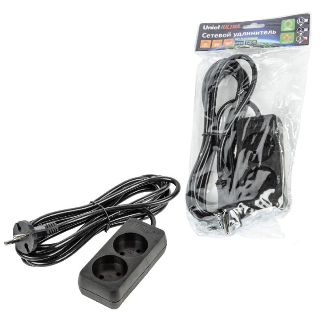 Удлинитель бытовой Uniel Ultra S-CU2-3 BLACK UL-00009976 Удлинитель бытовой Uniel Ultra S-CU2-3 BLACK UL-00009976