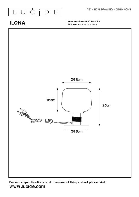 Настольная лампа Lucide Ilona 45508/01/62 Настольная лампа Lucide Ilona 45508/01/62