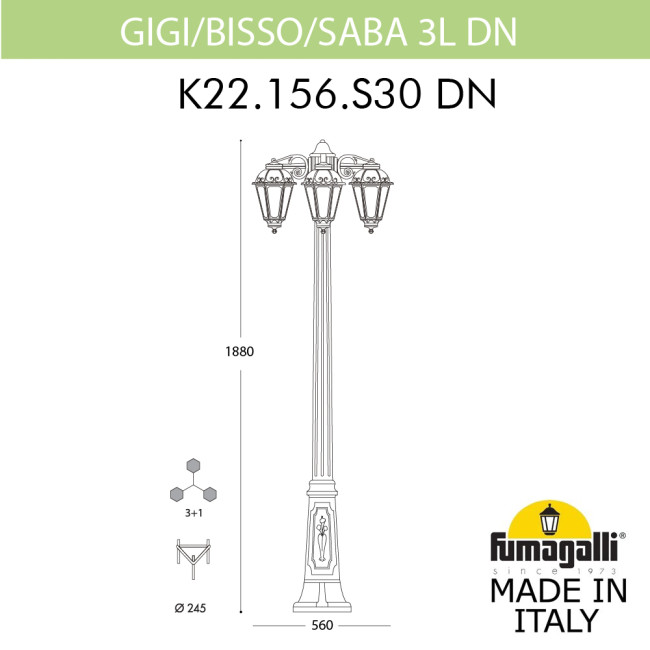Садово-парковый светильник Fumagalli GIGI BISSO/SABA 3L DN K22.156.S30.AYE27DN Садово-парковый светильник Fumagalli GIGI BISSO/SABA 3L DN K22.156.S30.AYE27DN