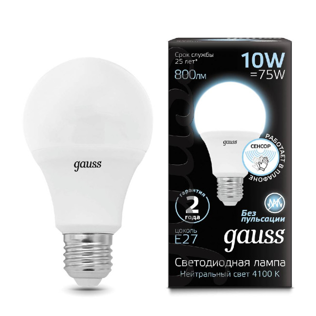 Лампа светодиодная сенсорная Gauss E27 10W 4100K матовая 102502210-M Лампа светодиодная сенсорная Gauss E27 10W 4100K матовая 102502210-M