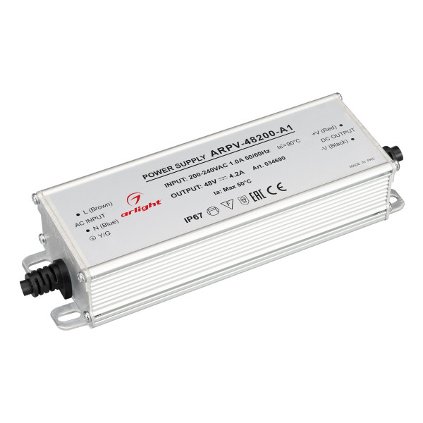Блок питания Arlight ARPV-48200-A1 48V 4.2A 200W IP67 034690 Блок питания Arlight ARPV-48200-A1 48V 4.2A 200W IP67 034690