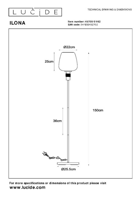 Торшер Lucide Ilona 45708/01/62 Торшер Lucide Ilona 45708/01/62