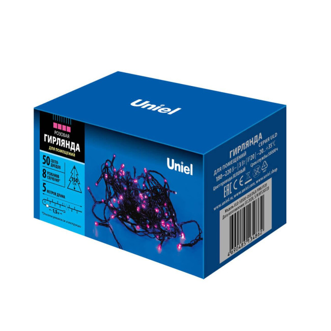 Светодиодная гирлянда Uniel (UL-00007306) розовый ULD-S0500-050/DGA Pink IP20 Светодиодная гирлянда Uniel (UL-00007306) розовый ULD-S0500-050/DGA Pink IP20