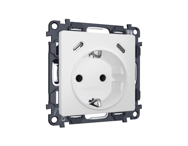 Комплект механизма электрической розетки 2USB С+C 20W с/з на винтовых зажимах 16A-250V Alfa Белый матовый Quant Ambrella Volt MA130510 (AP1305, VM165)