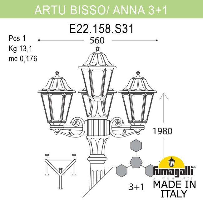 Садово-парковый светильник Fumagalli ARTU BISSO/ANNA 3+1 E22.158.S31.BYE27 Садово-парковый светильник Fumagalli ARTU BISSO/ANNA 3+1 E22.158.S31.BYE27