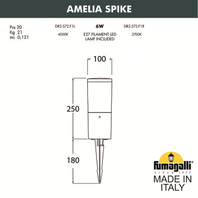 Ландшафтный светильник Fumagalli AMELIA SPIKE DR2.572.000.AYE27 Ландшафтный светильник Fumagalli AMELIA SPIKE DR2.572.000.AYE27