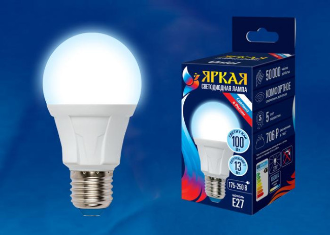 Лампа светодиодная (UL-00005031) Uniel E27 13W 4000K матовая LED-A60 13W/4000K/E27/FR PLP01WH Лампа светодиодная (UL-00005031) Uniel E27 13W 4000K матовая LED-A60 13W/4000K/E27/FR PLP01WH