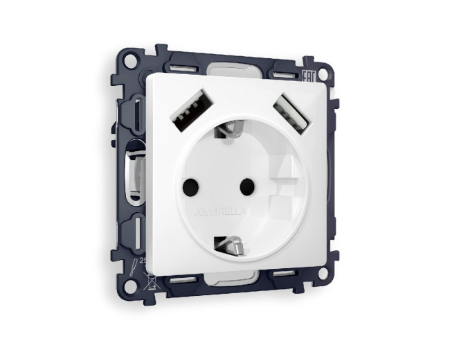 Комплект механизма розетки 2USB A+A 18W (быстрая зарядка) с/з Ambrella Volt Alfa MA109010