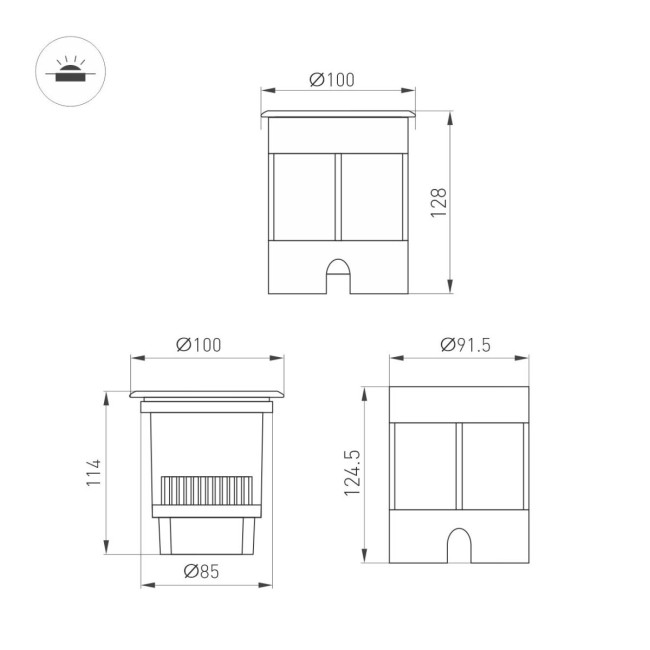 Ландшафтный светильник Arlight LTD-DAFNA-GROUND-R100-6W Warm2700 (SL, 35 deg, 230V) (IP67 Металл) 061169