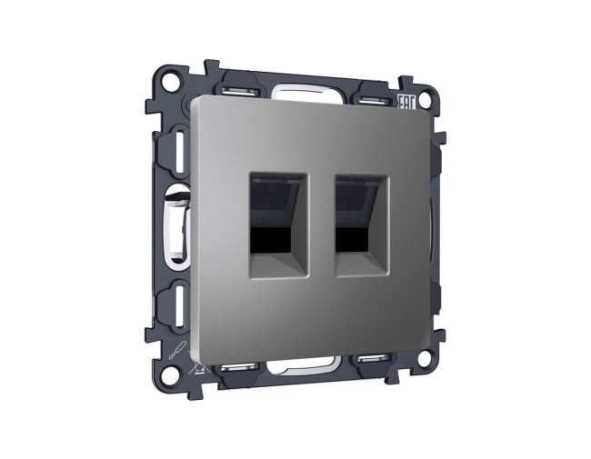 Комплект механизма компьютерной двойной розетки RJ-45 Ambrella Volt MA662110 (8P8C) CAT6 с автоматической защитной шторкой Alfa Антрацит серый Quant Комплект механизма компьютерной двойной розетки RJ-45 Ambrella Volt MA662110 (8P8C) CAT6 с автоматической защитной шторкой Alfa Антрацит серый Quant