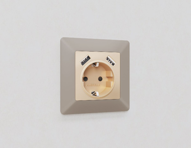 Лицевая панель для розетки с/з со шторками 2USB A+A Ambrella Volt Alfa AP6090 Лицевая панель для розетки с/з со шторками 2USB A+A Ambrella Volt Alfa AP6090