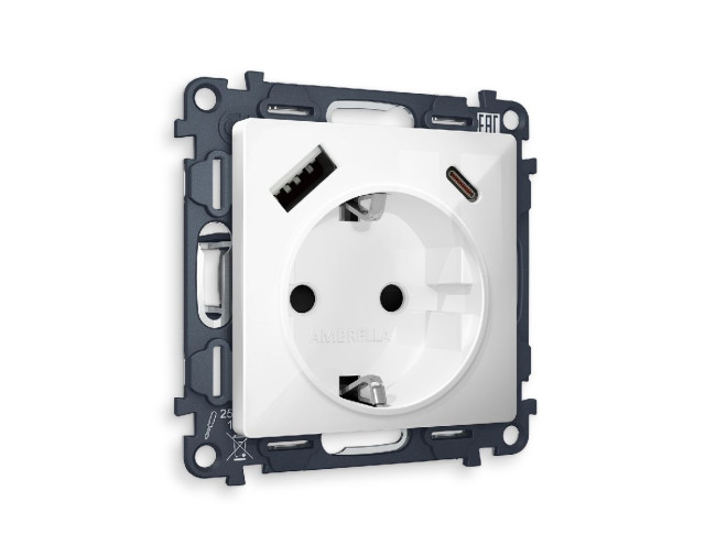 Комплект механизма розетки 2USB A+C 20W (быстрая зарядка) с/з Ambrella Volt Alfa MA110010 Комплект механизма розетки 2USB A+C 20W (быстрая зарядка) с/з Ambrella Volt Alfa MA110010