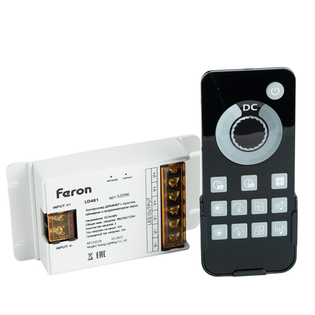 Контроллер диммер с пультом, таймером и визуализатором звука Feron LD481 12-24-48V 52096 Контроллер диммер с пультом, таймером и визуализатором звука Feron LD481 12-24-48V 52096