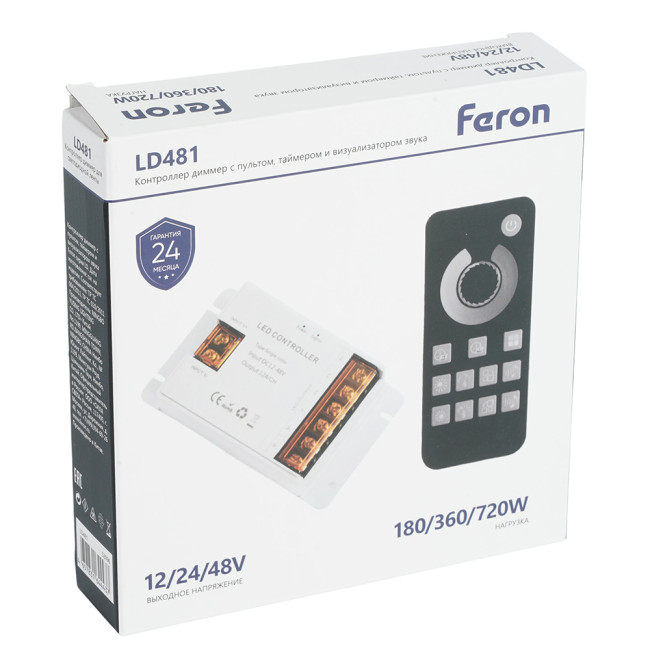 Контроллер диммер с пультом, таймером и визуализатором звука Feron LD481 12-24-48V 52096 Контроллер диммер с пультом, таймером и визуализатором звука Feron LD481 12-24-48V 52096