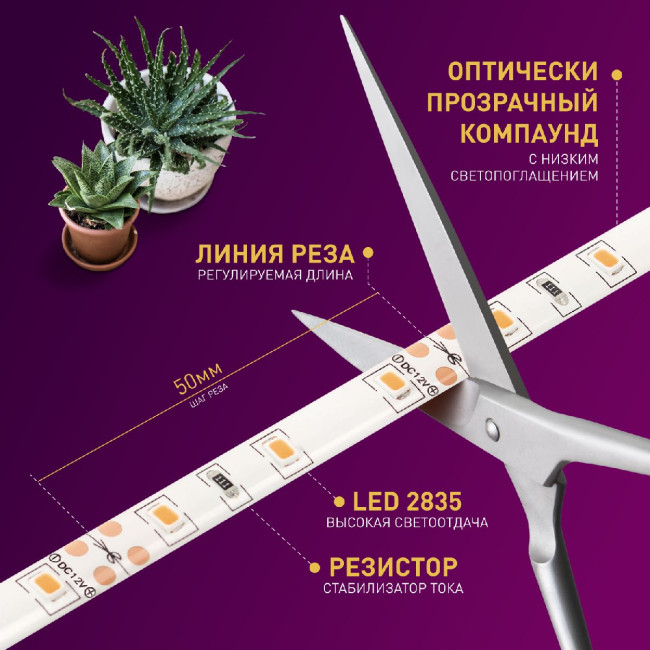 Светодиодная лента для растений Эра 18Вт 1400K 2м IP65 FITO-Strip Light-RB-2m красно-синего спектра Б0057282