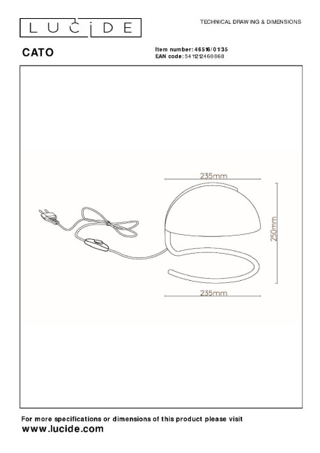 Настольная лампа Lucide Cato 46516/01/35