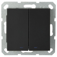 Выключатель двухклавишный Jasmart перекрестный со светодиодами с накладкой 10A 250V черный матовый (soft touch) G3023NPB