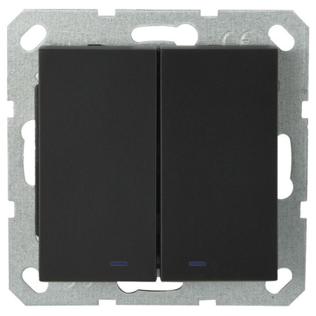 Выключатель двухклавишный Jasmart перекрестный со светодиодами с накладкой 10A 250V черный матовый (soft touch) G3023NPB