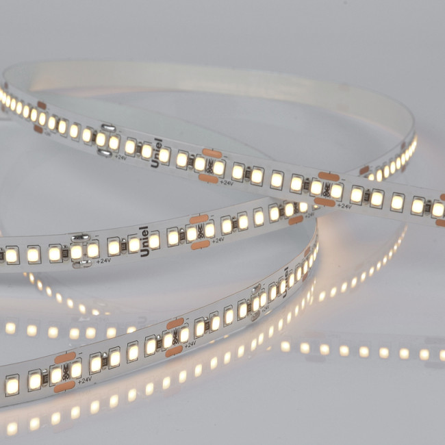 Светодиодная лента Uniel ULS-2835-180LED/m-10mm-IP20-DC24V-17W/m-5M-3000K катушка в герметичной упаковке